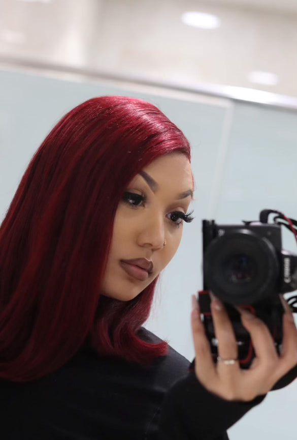 24" Burgundy Lace frontal wig 150% density