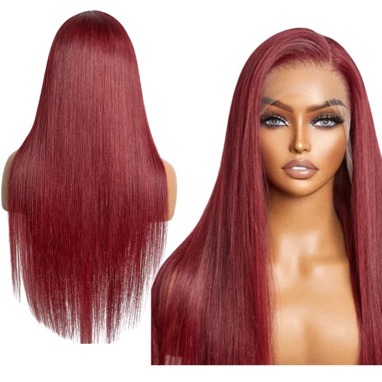 24" Burgundy Lace frontal wig 150% density